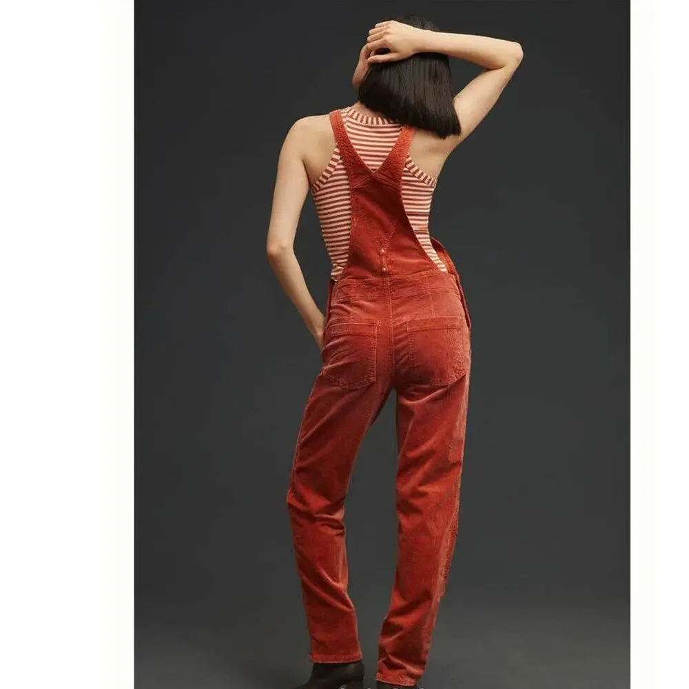 Anthropologie x PILCRO The Wanderer Corduroy Overalls Size 30 Distressed Orange - Picture 10 of 16
